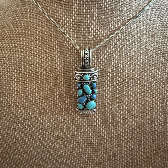 Vintage Sterling Silver Sodalite Howlite Pendant Necklace - Picture 3 of 6